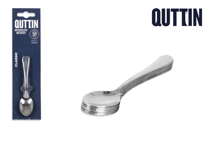 Quttin Set de 6 Cucharas de Café Clásico de Acero Inoxidable, Longitud 10.5 cm, Grosor 1.5 mm (12 Cajas) Quttin Set de 6 Cucharas de Café Clásico de Acero Inoxidable, Longitud 10.5 cm, Grosor 1.5 mm (12 Cajas)