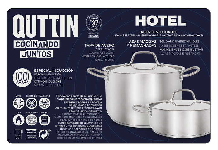Quttin Cacerola con Tapa de Acero Inoxidable 20 cm 0.8 mm 2.5 L (4 Unidades)