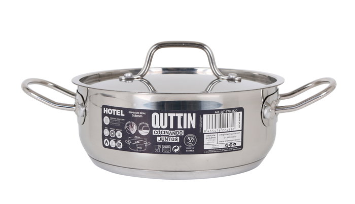 Quttin Cacerola con Tapa de Acero Inoxidable 20 cm 0.8 mm 2.5 L (4 Unidades)