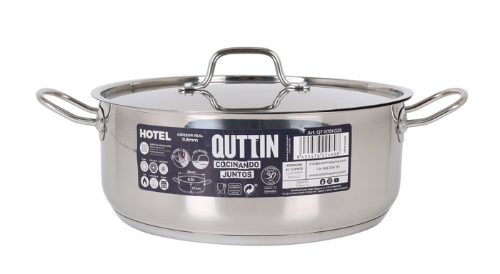 Quttin Cacerola Industrial con Tapa de Acero, 28 cm de Diametro, Espesor 0.8 mm, Capacidad 6.5 Litros (2 Unidades)