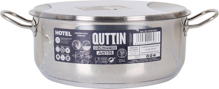 Quttin Cacerola Industrial con Tapa de Acero, 28 cm de Diametro, Espesor 0.8 mm, Capacidad 6.5 Litros (2 Unidades)