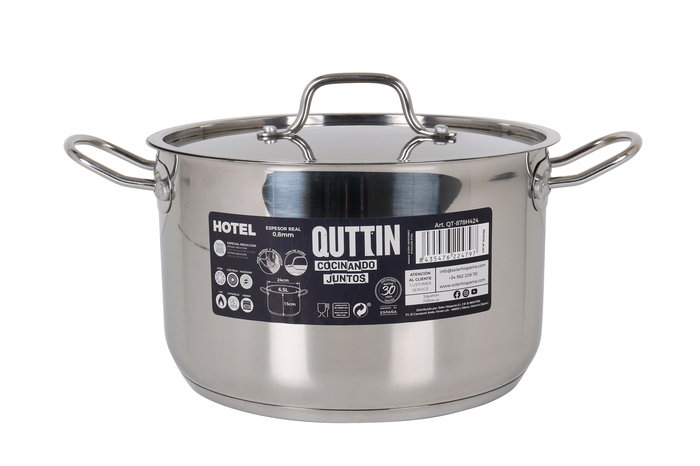 Quttin Olla con Tapa de Acero Inoxidable 24 cm 0.8 mm 6.5 L (2 Unidades)