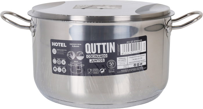Quttin Olla con Tapa de Acero Inoxidable 26 cm x 15 cm, 7.5 Litros, Grosor 0.8 mm (2 Unidades)
