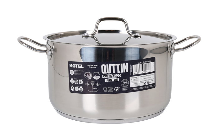 Quttin Olla con Tapa de Acero Inoxidable 26 cm x 15 cm, 7.5 Litros, Grosor 0.8 mm (2 Unidades)