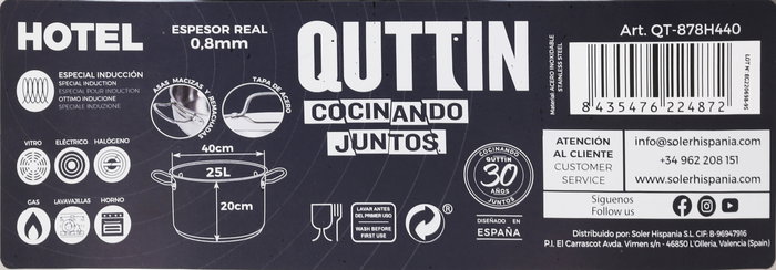 Quttin Olla + Tapa Acero Inoxidable 40 cm x 20 cm / 25 L / 0.8 mm