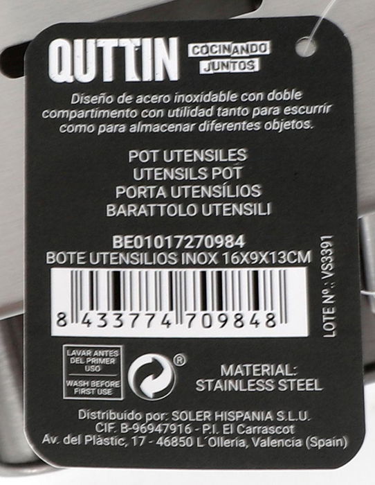 Quttin Bote Utensilios Inox 16 x 9 x 13 cm (12 Unidades)