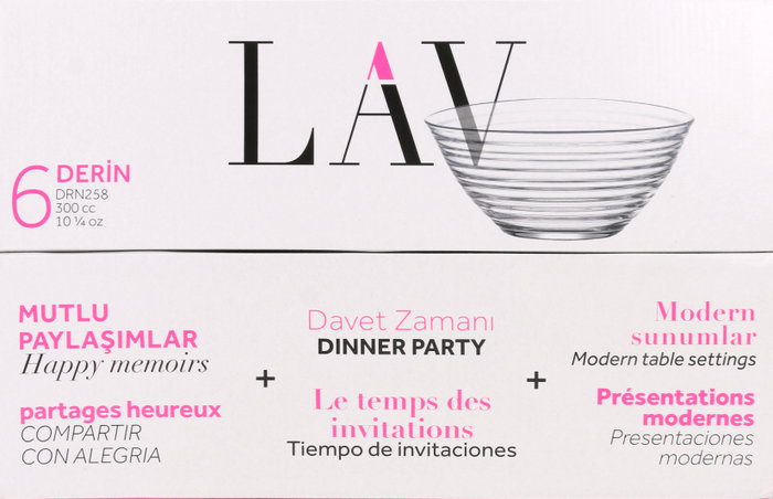 LAV Set de 6 Bols Derin - Bols para Ensalada o Postre, 12 cm de Diámetro (300 cc) - Conjunto de Cuencos (8 Cajas)