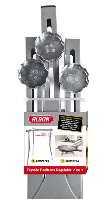 Algon Bbq Trípode 2 En 1 Regulable para Paelleros con Dimensiones 33 cm Ancho, 10.6 cm Alto, 71.5 cm Largo (4 Unidades)
