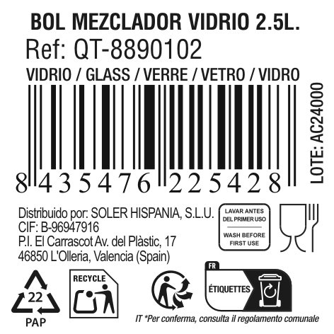 Quttin Pack de 6 Boles Mezcladores de Vidrio Ø21 cm - 2.5 L