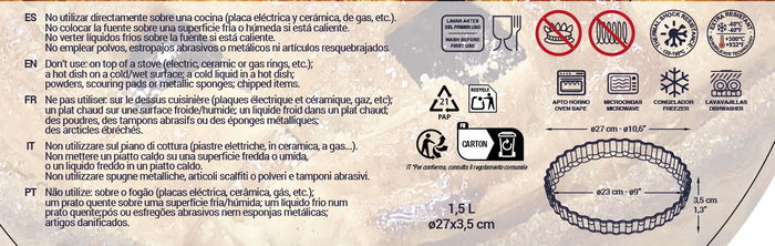 Quttin Molde Tarta Vidrio Rizado 1.5 Litros 27 x 3.5 cm (6 Unidades)