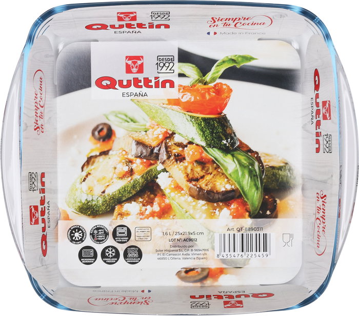 Quttin Fuente Vidrio Cuadrada 25 x 22 cm 1.6L (6 Unidades)