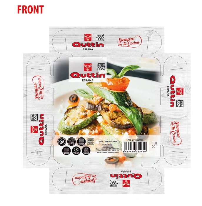 Quttin Fuente Vidrio Cuadrada 25 x 22 cm 1.6L (6 Unidades)