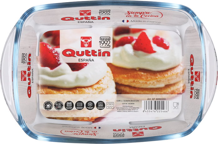 Quttin Pack de 6 Fuentes Rectangulares de Vidrio 950 cc, 23x15 cm