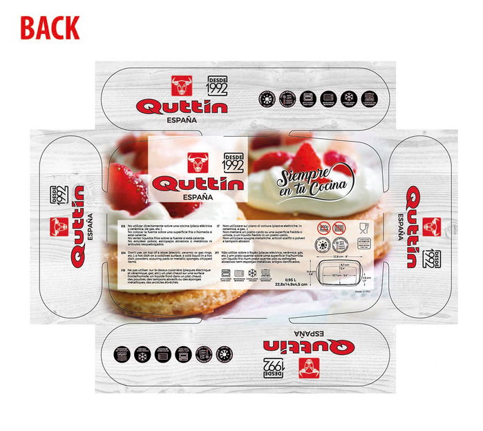 Quttin Pack de 6 Fuentes Rectangulares de Vidrio 950 cc, 23x15 cm