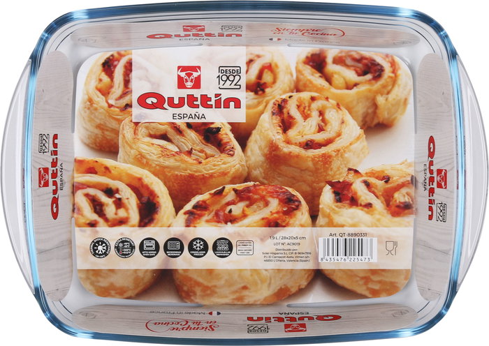 Quttin Fuente Rectangular de Vidrio 28 x 20 cm 1.9 L (6 Unidades)