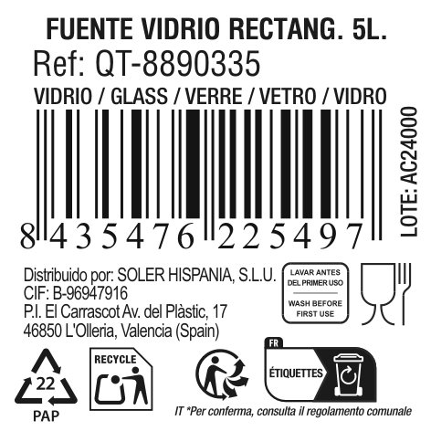 Quttin Fuente Vidrio Rectangular 40 cm x 26.5 cm 5 L (6 Unidades)