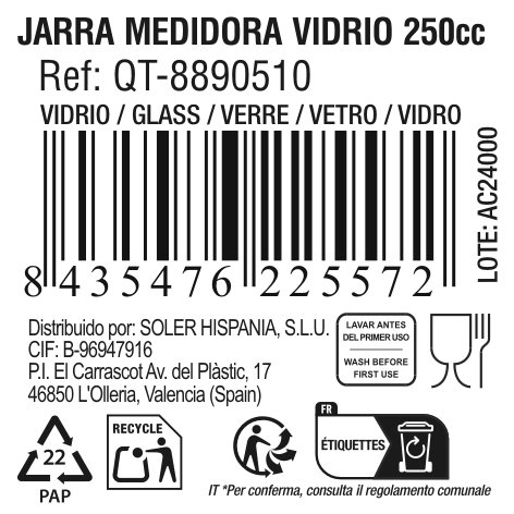 Quttin Jarra Medidora de Vidrio 250 cc con Dimensiones 9 cm (Ancho) x 7.5 cm (Alto) x 13 cm (Largo) (6 Unidades)
