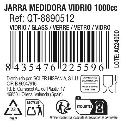Quttin Jarra Medidora de Vidrio 1000 cc con Dimensiones 15 cm (Ancho) x 11 cm (Alto) x 21 cm (Largo) (6 Unidades)