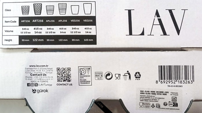 LAV - Juego de 4 Vasos Artemi B, 415 cc / 9x9x12 cm, Conjunto Best Offer (12 Cajas)