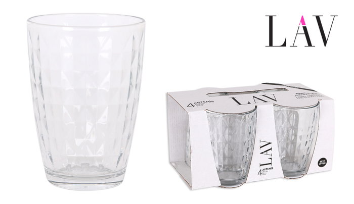 LAV - Juego de 4 Vasos Artemi B, 415 cc / 9x9x12 cm, Conjunto Best Offer (12 Cajas) LAV - Juego de 4 Vasos Artemi B, 415 cc / 9x9x12 cm, Conjunto Best Offer (12 Cajas)