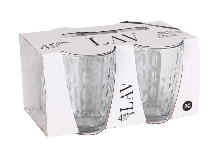 LAV - Juego de 4 Vasos Artemi B, 415 cc / 9x9x12 cm, Conjunto Best Offer (12 Cajas)