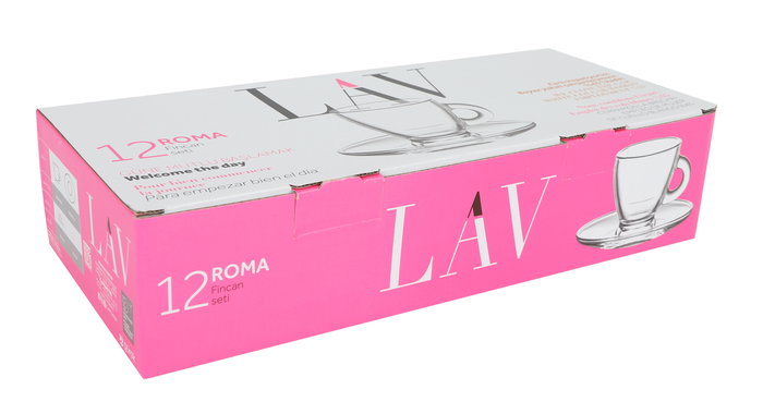 Lav Set de 6 Tazas de Café Espresso de 95 cc con Plato, Colección Roma, 11 x 10 x 6 cm (6 Cajas)