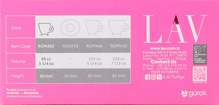 Lav Set 6 Tazas con Asa 95 cc Espresso | Material Cerámica | Colección Taza Lav | Medidas 8x6.5x6.5 cm (12 Cajas)