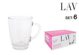 Lav - Set de 6 Vasos con Asa "Vega", Capacidad 250 cc / 250 ml - Colección Vega, Referencia VEG412F (8 Cajas)