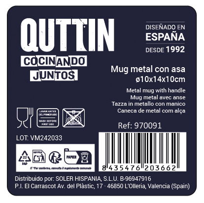 Privilege Taza con Asa de Metal 10 cm, Capacidad 1/4 de Litro (Qt), 10.2 cm de Alto, 14 cm de Ancho, 9.9 cm de Diámetro (36 Unidades)