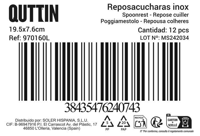 Quttin Reposacucharas Light 19.5 x 7.6 cm (36 Unidades)
