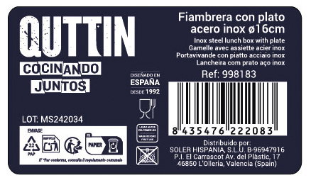 Quttin Fiambrera con Plato de Acero Inoxidable ø16cm