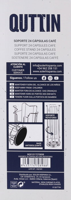 Quttin Soporte Rotatorio para 24 Cápsulas de Café 12.4 cm x 33.8 cm x 12.5 cm (6 Unidades)