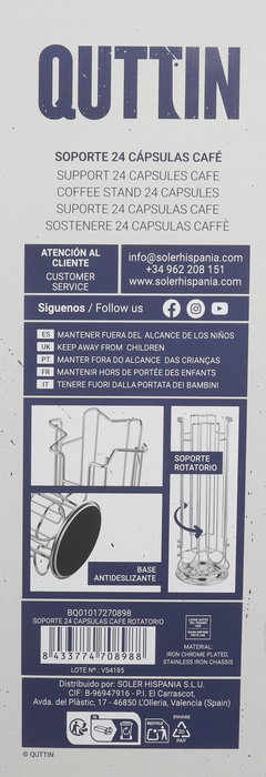 Quttin Soporte Rotatorio para 24 Cápsulas de Café 12.4 cm x 33.8 cm x 12.5 cm (6 Unidades)