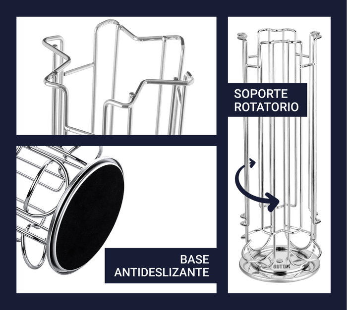 Quttin Soporte Rotatorio para 24 Cápsulas de Café 12.4 cm x 33.8 cm x 12.5 cm (6 Unidades)