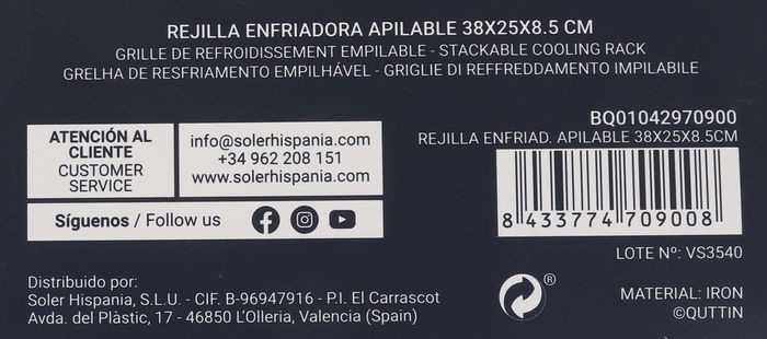 Quttin Rejilla Enfriadora Apilable 38x25x8.5 cm (12 Unidades)