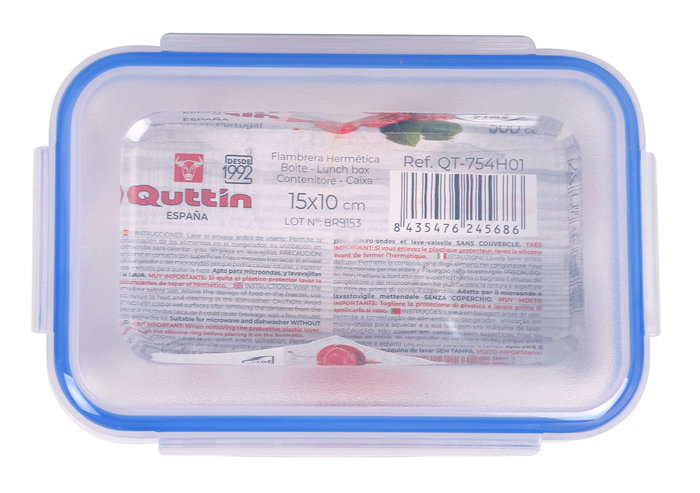 Quttin Fiambrera o Tupp.erma Rect.angular de Pl.ástico, Capac.idad 500 ml (15x10x6 cm) (12 Unidades)