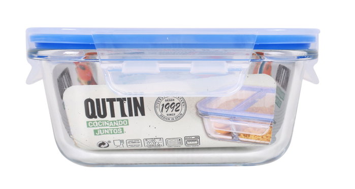 Quttin Fiambrera Rectangular de 2 Compartimentos, 1 Litro (Pack de 6)