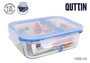 Quttin Fiambrera Rectangular de 2 Compartimentos, 1 Litro (Pack de 6)