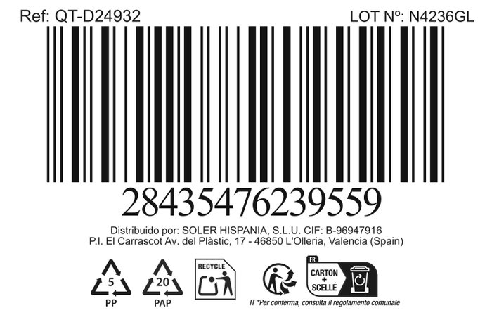 Quttin Fiambrera Rectangular de 2 Compartimentos, 1 Litro (Pack de 6)