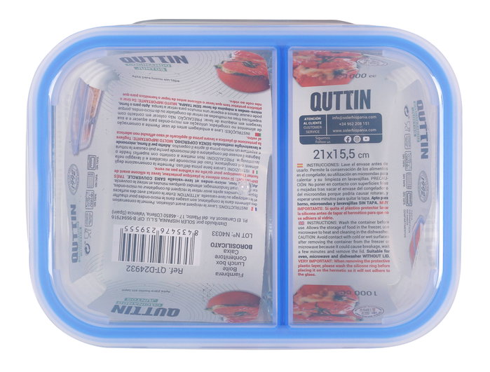 Quttin Fiambrera Rectangular de 2 Compartimentos, 1 Litro (Pack de 6) Quttin Fiambrera Rectangular de 2 Compartimentos, 1 Litro (Pack de 6)