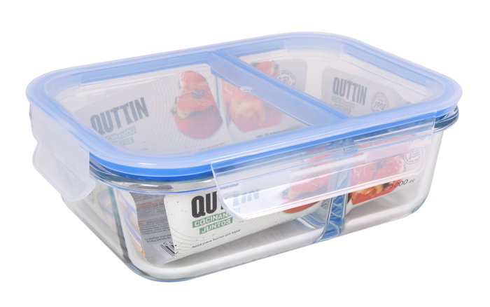Quttin Fiambrera Rectangular de 2 Compartimentos, 1 Litro (Pack de 6)
