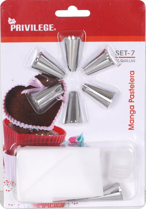 Privilege Manga Pastelera con 7 Boquillas - 20 cm (24 Unidades)