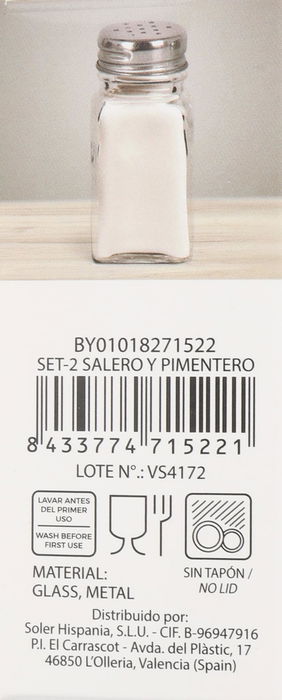 Anna Set-2 Salero Y Pimentero 4,4 cm Ancho x 13 cm Alto x 8,5 cm Largo (24 Unidades)