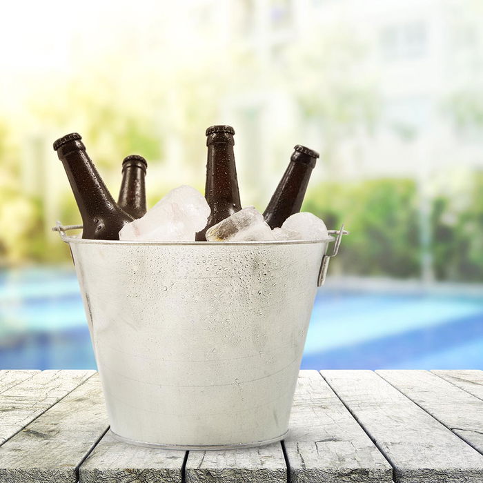 Inde Cubo de Metal Galvanizado Oval para Servir, Incluye Abridor, Dimensiones: 26 cm de Diámetro, Peso: 852 g, Capacidad: 9 Litros (12 Unidades)