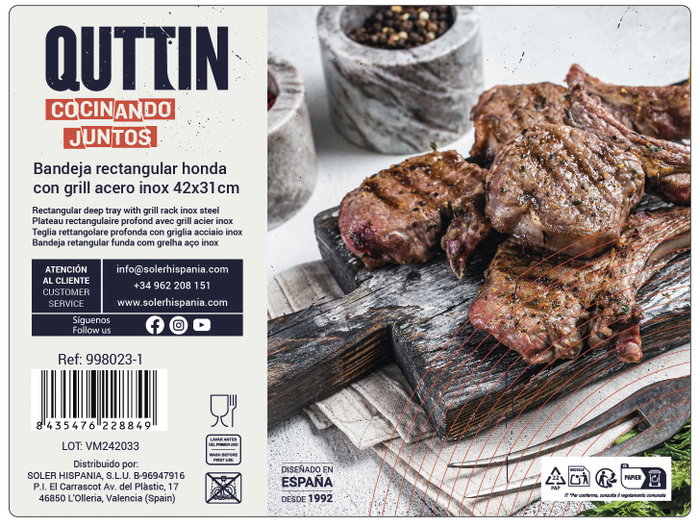 Inde Bandeja Rectangular con Grill 43x31 cm Acero para Horno (4 Unidades)
