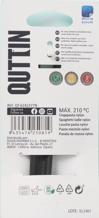 Inde Cogepasta de Nylon Negra 29x5.5 cm Quttin - Recoge Pasta o Espaguetis (24 Unidades)