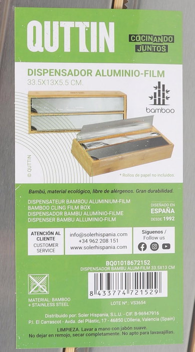 Quttin Dispensador Bambu Alum-Film 33.5X13