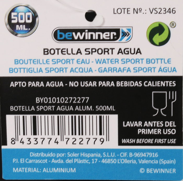 Bewinner Botella Sport Agua Aluminio 500ml (Pack de 12 Unidades) Bewinner Botella Sport Agua Aluminio 500ml (Pack de 12 Unidades)