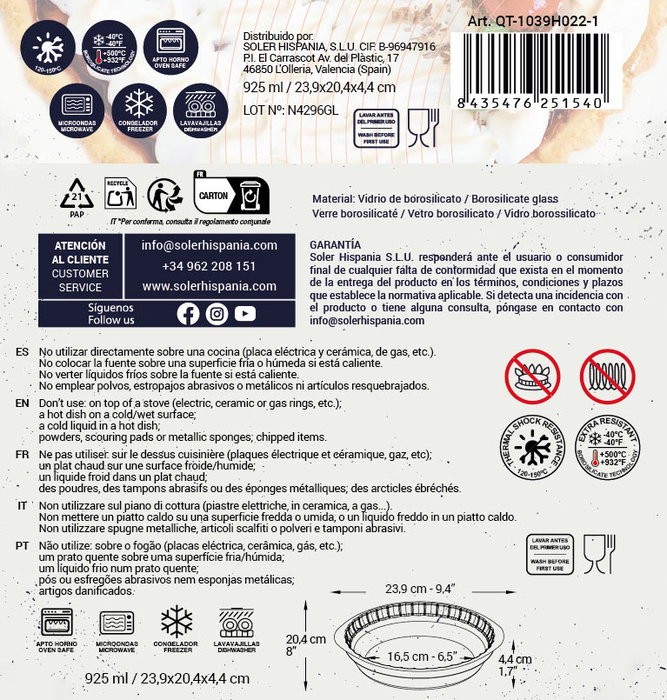 Quttin Fuente de Vidrio 23.9 cm x 20.4 cm x 4.4 cm 925 cc (6 Unidades) Quttin Fuente de Vidrio 23.9 cm x 20.4 cm x 4.4 cm 925 cc (6 Unidades)