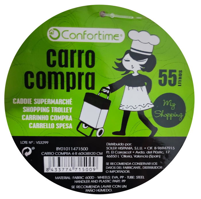 Confortime Carro Compra 4 Ruedas 60 x 38 x 20 cm (4 Unidades)